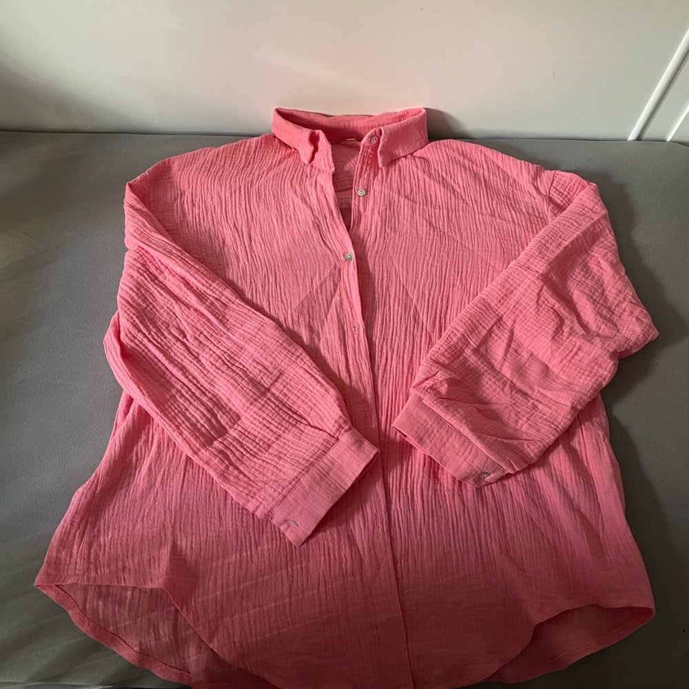 Linen Feel Pink Button Down Shirt